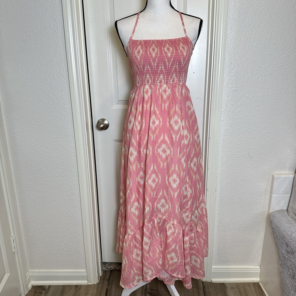 Elegant Pink Patterned Maxi Dress